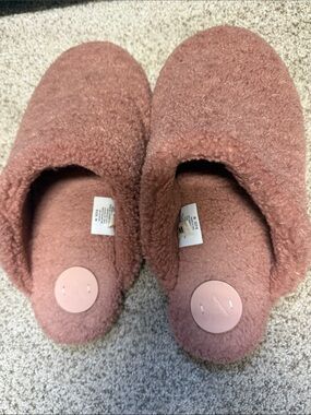 Anthropologie Rose-Tone Fuzzy Slip-On Slippers